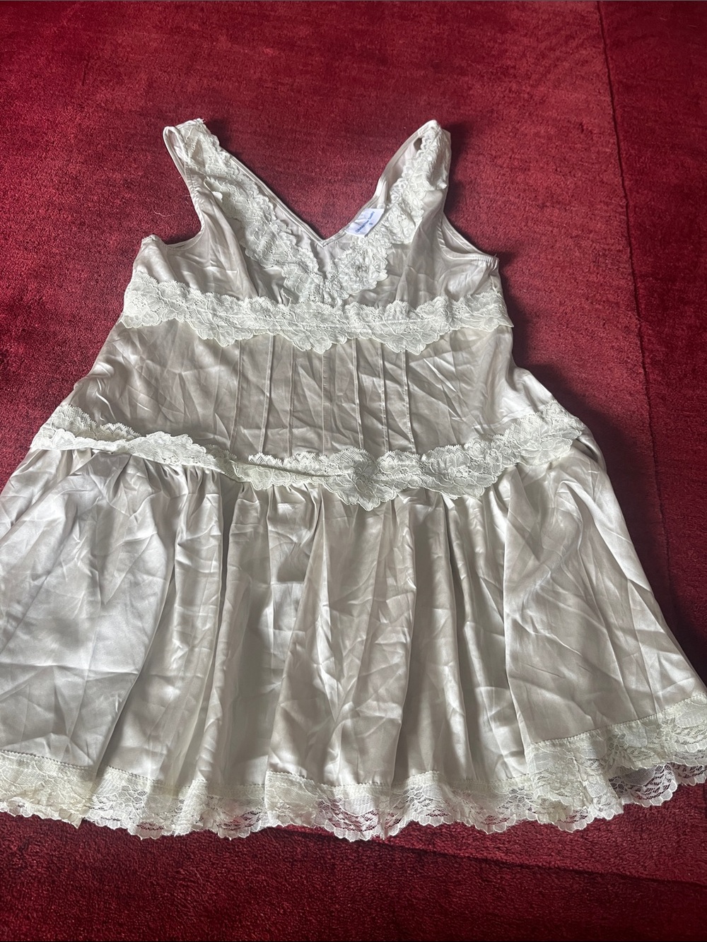 Natural Fiber Quality Mini Slip With Lace Dress Baby Green Y2K Vintage - Picture 7 of 10